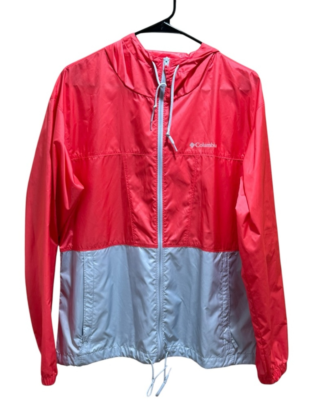 Columbia Flash Forward Windbreaker Jacket Hot Pink Gray Hooded Zip Women’s L